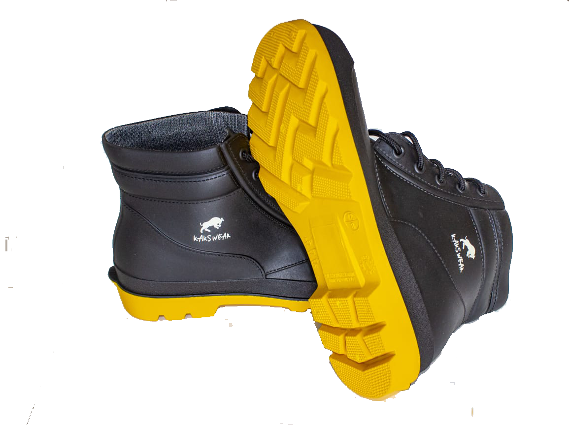 Heavy duty Black Yellow short gumboots-PVC - KAKSWEAR Online Shop