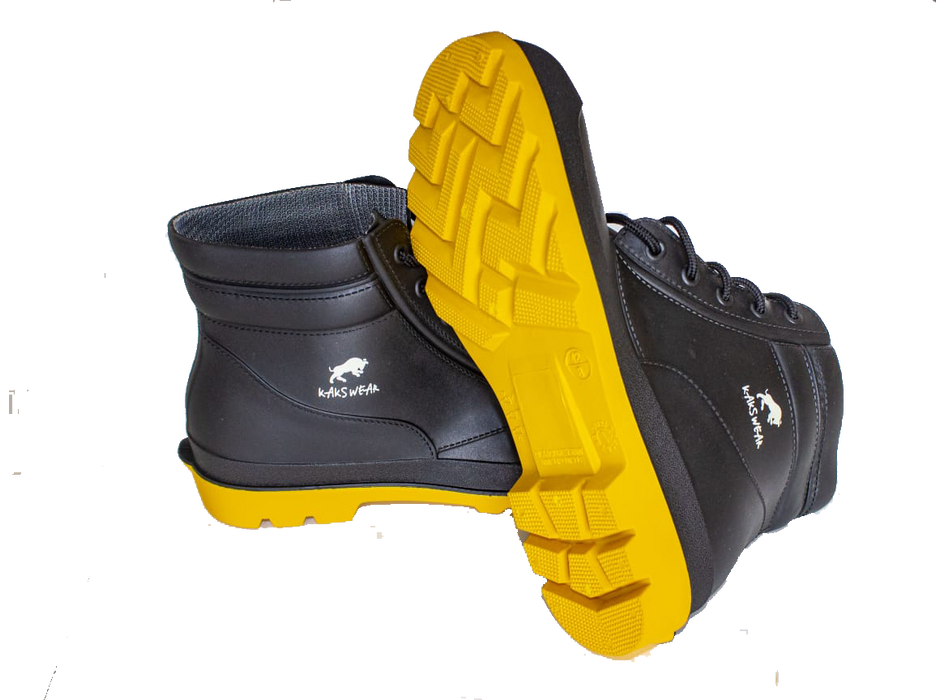 Heavy duty Black Yellow short gumboots-PVC - KAKSWEAR Online Shop